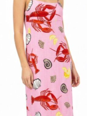 NWT Label of Love "Cove Oceania" Pink Lobster & Shell Midi Dress Size L